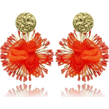 Náušnice Yvon Letní náušnice SUMMER TIME s květinovým motivem a textilními detaily - červené