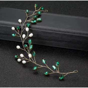 Ozdoba do vlasů B-TOP Ozdoba do vlasů s barevnými krystaly a bílými perlami Druh barvy: Zelená