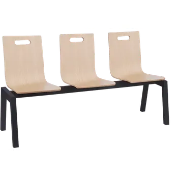 MEGAN PLUS 3, dřevěná lavice do čekárny, 3-sedák, dub bělený, kostra černá