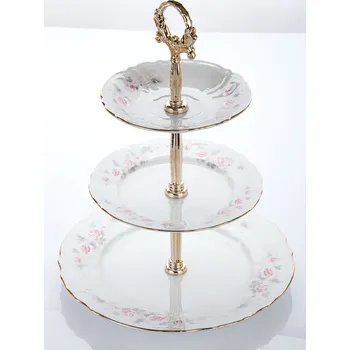 Talíř Thun 1794 Etažérka, český porcelán, Bernadotte, růže, zlatý proužek, Thun