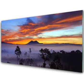Obraz Obraz na skle Stromy Mlha Krajina 125x50 cm 2 Přívěsky