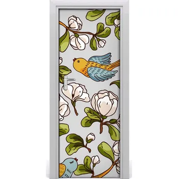 Fototapeta Samolepící fototapeta na dveře Ptáci a květiny 85x205 cm