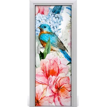 Fototapeta Samolepící fototapeta na dveře květiny a ptáci 95x205 cm