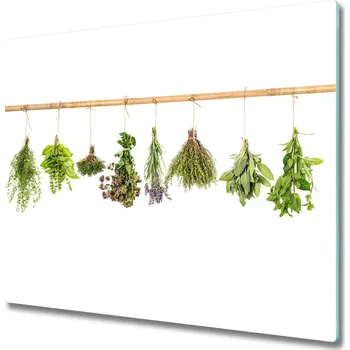 Kuchyňské prkénko Skleněná krájecí deska Byliny na řetězec 60x52 cm