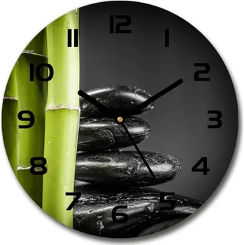 Hodiny Skleněné nástěnné hodiny kulaté Bambus