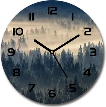 Hodiny Skleněné hodiny kulaté Mlha nad lesem