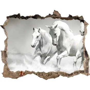 Fototapeta Díra 3D fototapeta na stěnu Bílí koně