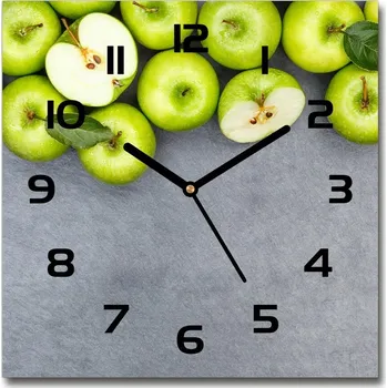 Hodiny Skleněné hodiny čtverec Zelená jablka