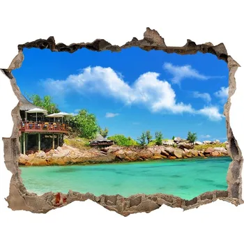 Fototapeta Díra 3D ve zdi na stěnu Seychely pláž