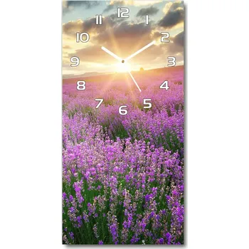 Hodiny Nástěnné skleněné hodiny Pole levandule