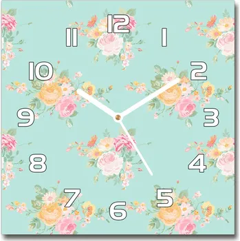 Hodiny Skleněné hodiny čtverec Květinový vzor
