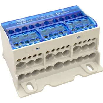 svorka Tracon FLSO35-4P Odbočná svorka, s výklopným ochranným krytem 4×35(25)mm2 / 3×5×10,3×2×25 / 4×16,6×25mm2, 690VAC/DC,125A (Tracon FLSO35-4P)