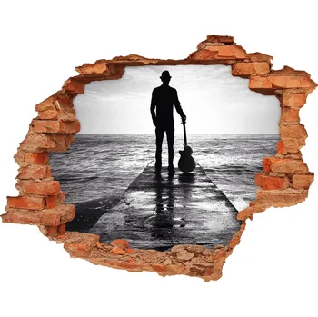 Fototapeta Fototapeta díra na zeď Kytarista na molo