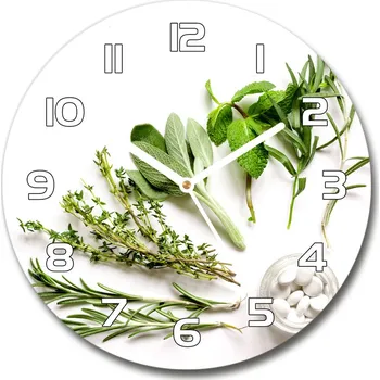 Hodiny Skleněné nástěnné hodiny kulaté Bylinky