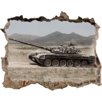 Fototapeta Fototapeta díra na zeď Tank na poušti