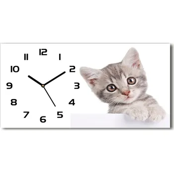 Hodiny Moderní skleněné hodiny na stěnu Šedá kočka