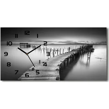 Hodiny Skleněné hodiny na stěnu tiché Dřevěné molo