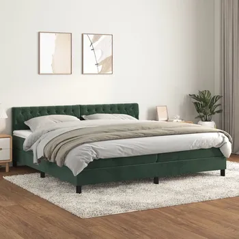 Postel vidaXL Box spring postel s matrací 200x200 cm samet [3141507] Barva: Tmavě zelená