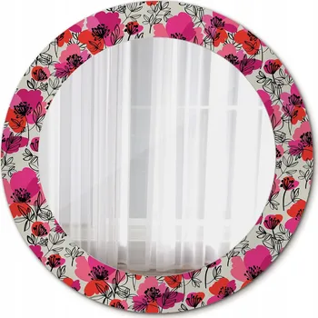 Zrcadlo Kulaté Zrcadlo do obýváku na zeď, motiv růžové máky, 60 cm