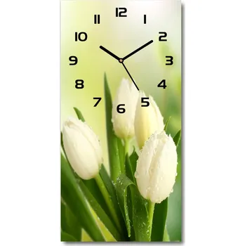 Hodiny Nástěnné skleněné hodiny Bílé tulipány