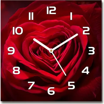 Hodiny Skleněné hodiny čtverec Červená růže srdce