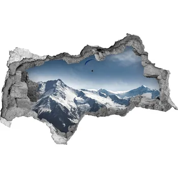 Fototapeta Díra 3D ve zdi nálepka Paragliding Alpy