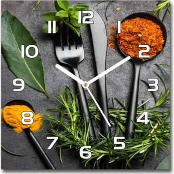 Hodiny Skleněné hodiny čtverec Příbory a koření