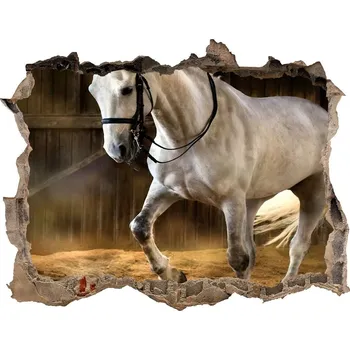 Fototapeta Díra 3D fototapeta na stěnu Bílý kůň ve stáji