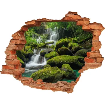 Fototapeta Díra 3D ve zdi na stěnu Vodopád v lese