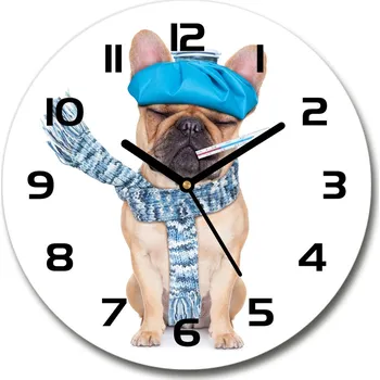 Hodiny Skleněné hodiny kulaté Nemocný pes