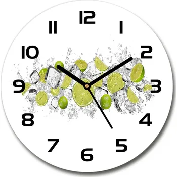 Hodiny Skleněné hodiny kulaté Limetka kostky ledu