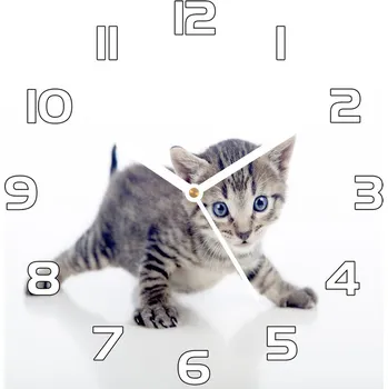 Hodiny Skleněné nástěnné hodiny čtverec Malá kočka