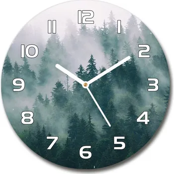 Hodiny Skleněné hodiny kulaté Mlha nad lesem