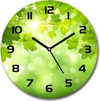 Hodiny Skleněné hodiny kulaté Listí kaštanu