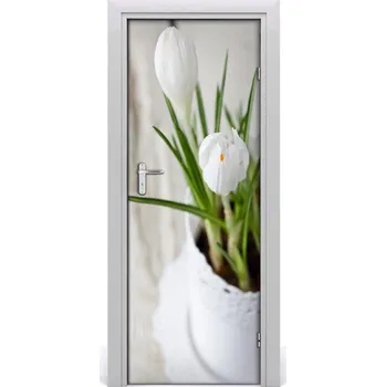 Fototapeta Samolepící fototapeta na dveře Bílé krokusy 95x205 cm