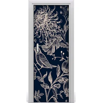 Fototapeta Samolepící fototapeta na dveře květiny a ptáci 85x205 cm