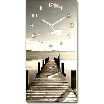 Hodiny Nástěnné skleněné hodiny Dřevěné molo