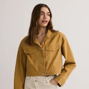 Dámský kabát Reserved - Bavlněná bunda s límcem - hořčicová - YT697-17X - YT697-17X-S