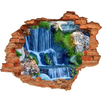 Fototapeta Díra 3D ve zdi nálepka Cihla vodopád