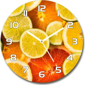 Hodiny Skleněné hodiny kulaté Citrusové ovoce