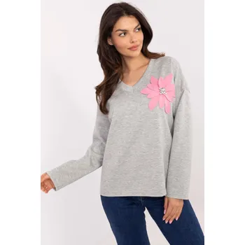 Dámská mikina Mikina s květinovou aplikací vpředu model 10144 šedá