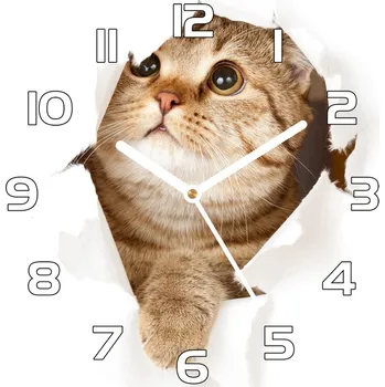 Hodiny Skleněné nástěnné hodiny čtverec Kočka
