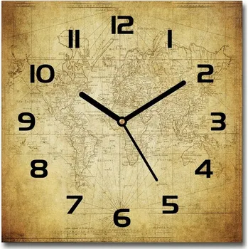 Hodiny Skleněné hodiny na stěnu Stará mapa světa