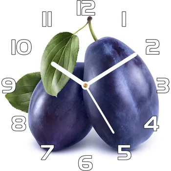 Hodiny Skleněné nástěnné hodiny čtverec Švestky