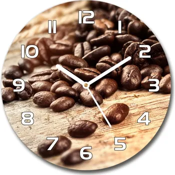 Hodiny Skleněné hodiny kulaté Zrnka kávy