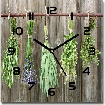Hodiny Skleněné hodiny čtverec Bylinky na provázku