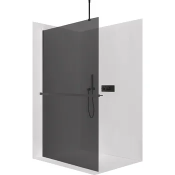 CERANO - Sprchová zástěna Walk-in Onyx Top Round L/P - 8 mm - kulatá vzpěra + polička/držák na ručníky - černá matná, grafitové sklo - 100x200 cm