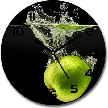 Hodiny Skleněné hodiny kulaté Zelená jablka