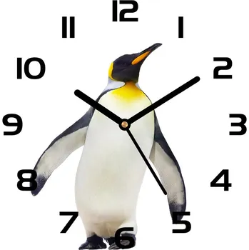 Hodiny Skleněné nástěnné hodiny čtverec Tučňák