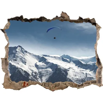 Fototapeta Díra 3D ve zdi nálepka Paragliding Alpy